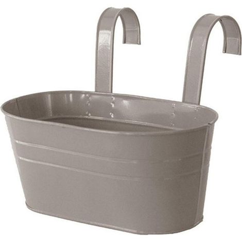 Pot de fleur suspendu avec crochets détachables, seau en métal en fer pour balustrade de balcon, gris (1/5)