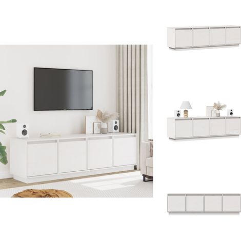 Meuble TV Blanc 156x37x45 cm Bois de pin massif - Meubles Tv - Meuble Tv - Support Tv - Unité Tv - Bois De Pin (1/5)