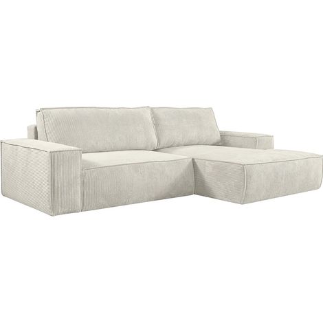 Canapé d'angle droit convertible en velours côtelé beige AMELIA (1/5)