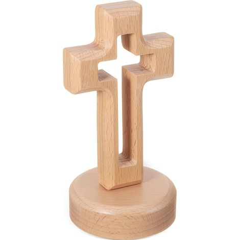 décorative en bois HOOWIFFY avec socle croix religieuse