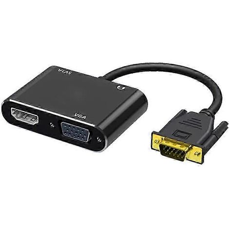 Adaptateur compatible VGA vers HDMI, répartiteur VGA avec convertisseur audio 3,5 mm, prend en charge l'affichage double écran avec projecteur. (1/5)
