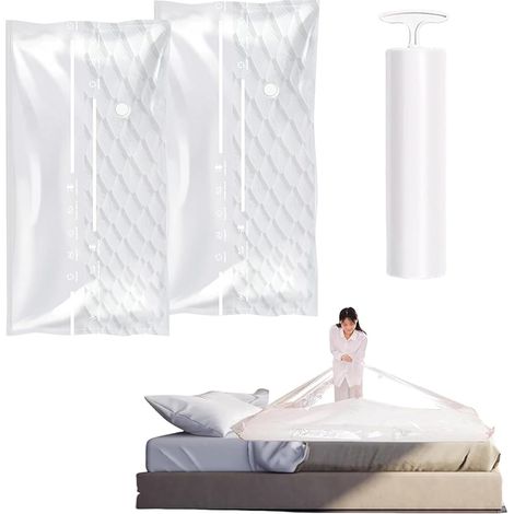 2 sacs de rangement sous vide pour matelas XL 100 x 220cm – pompe manuelle incluse, gain de place 80%, pour matelas 180-200cm couettes (1/5)