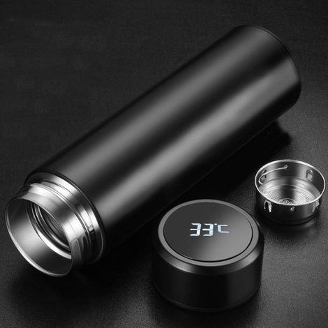 Bouteille isotherme de 500 ml, revêtement en acier inoxydable 304, fond en silicone, format portable, noire. (1/5)