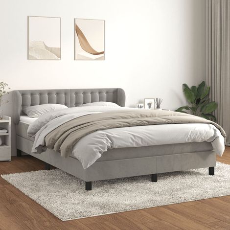 Lit adulte Moderne,Lit à sommier tapissier et matelas Gris clair 140x190cm Velours -33476 (1/5)