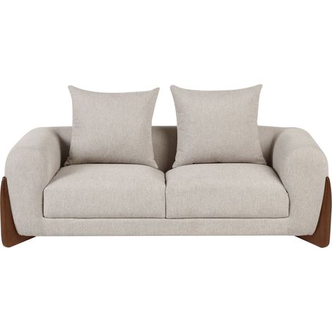2 Seater Sofa Taupe Fabric Upholstery Wooden Legs with Armrests Loveseat Living Room Modern Style VINLIDEN (1/5)