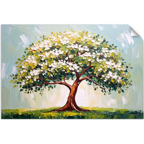 Selbstklebendes Poster – Wandsticker 3D grüner blühender Baum des Lebens Blumen 60x40 cm