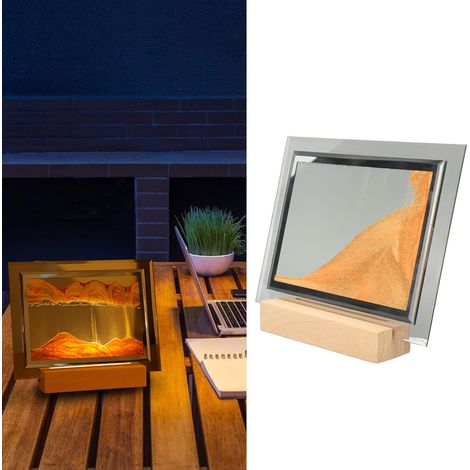Veilleuse lumineuse en verre carré avec sable mouvant, motif paysage dynamique 3D, image de sable mouvant, décoration de bureau pour la maison ou le bureau. (1/5)