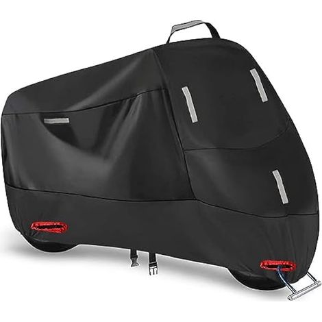 Funda impermeable para motocicleta, tejido Oxford 210D, para uso interior/exterior, con 5 tiras reflectantes y 2 orificios de cierre - L (220 x 95 x 110 cm)