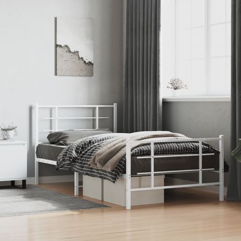 Cadre de lit métal sans matelas et pied de lit blanc 107x203 cm (1/5)