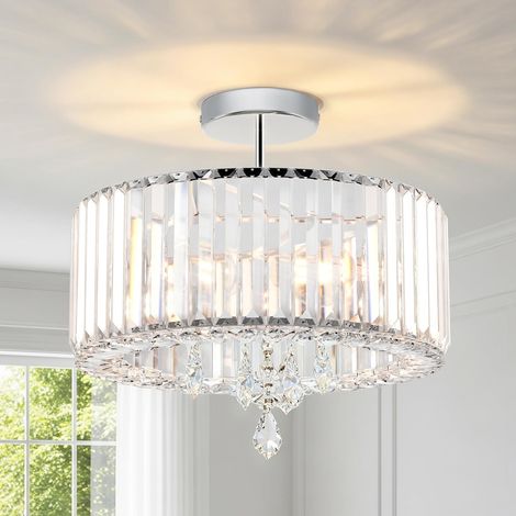 Lustre Cristal Modernel Argent, E27 Plafonnier Led, Luminaire Plafonnier Salon Ø365mm, Lustre Chambre, Cuisine, Salle à Manger (1/5)