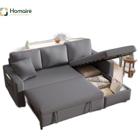 Canapé en tissu gris avec rangement et accoudoirs 219,5 x 142,5 x 83 cm HOMAIRE (1/5)