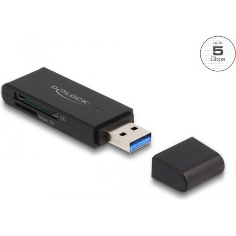 Delock Lector de tarjetas SuperSpeed USB 5 Gbps para tarjetas de memoria SD y Micro SD