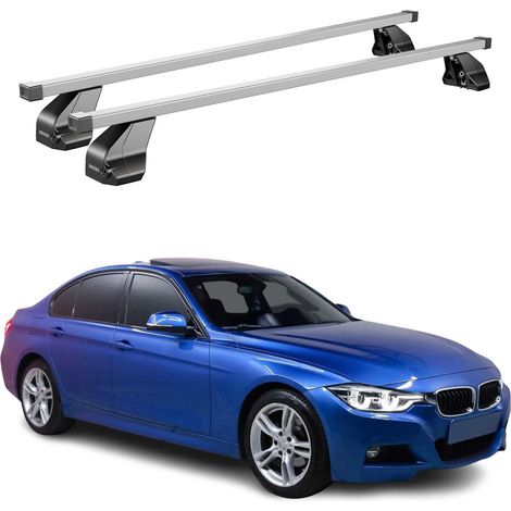 OMAC Dachträger Querträger Stahl für BMW 3er F30 Limo 2012-2019 – Abschließbar – City-Crash-getestet – DIN 75302:2019 – ISO/PAS 11154:2006 – Max. 75 kg Silber (1/5)