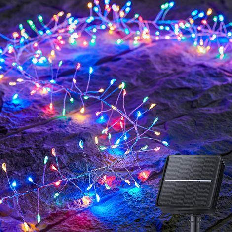 Guirlande lumineuse solaire, lumières décoratives d'extérieur en forme de pétard, 6 mètres de long, 200 LED (couleur).