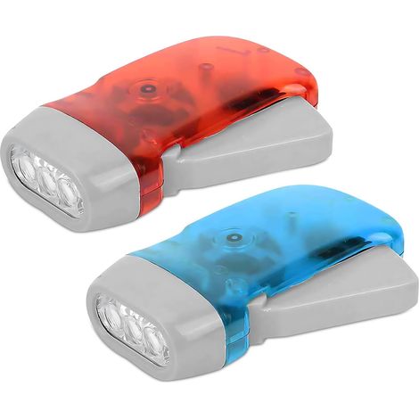 Torcia da campeggio a manovella, 1 paio Mini torcia di emergenza a LED con alimentazione manuale per campeggio, escursionismo e situazioni di emergenza (rosso + blu) (1/5)