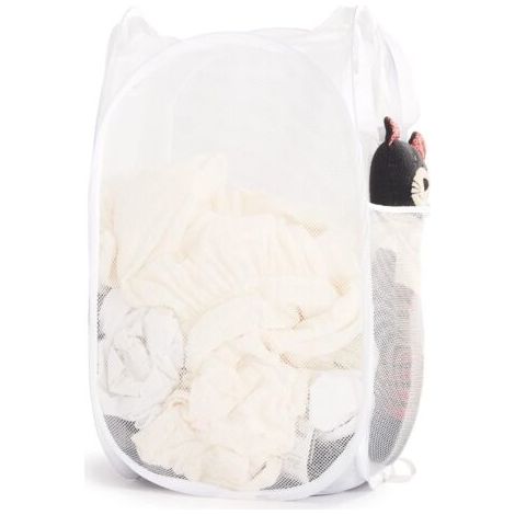 pair Panier à linge pliable en filet avec poignées résistantes - Paniers à linge portables et pliables pour dortoir (blanc) (1/5)