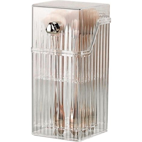 Organisateur de pinceaux de maquillage avec couvercle, organisateur de pinceaux de maquillage anti-poussière, organisateur de bureau pour maquillage, couvercle transparent, coiffeuse, salle de bain et (1/3)