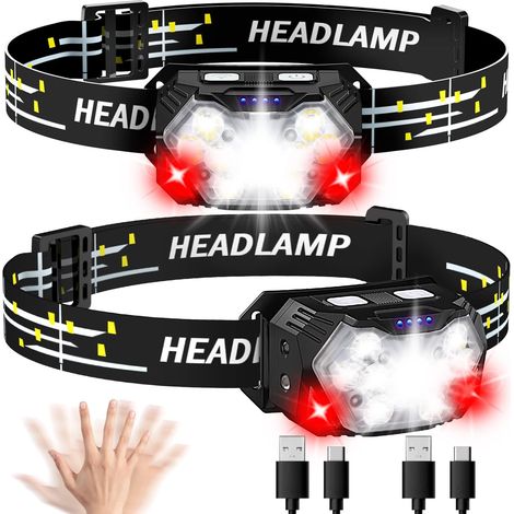 Lampe Frontale LED(2 Pièces/1 Pièce), High Lumens Torche Frontale Puissante, Piles Comprennent, Multiples Modes D'éclairage, IPX5 Étanche pour Camping, Jogging, Pêche