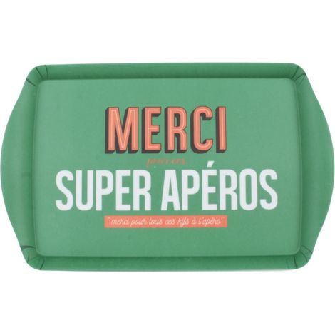 Plateau de Service Imprimé "Merci" 37cm Vert