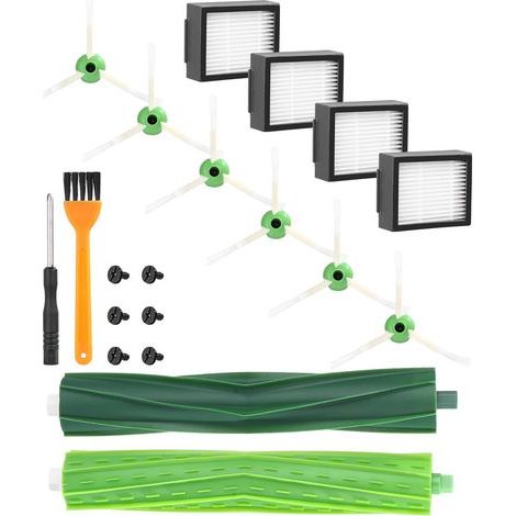 Ersatz-Staubsaugerzubehör, kompatibel mit iRobot Roomba, kompatible Kit-Serie und i E5 E6 i7 i7+ i3 i3+ i4 i4+ i6 i6+ j7 j7+ i8 i8+, 4 Filter, 6 Seitenbürsten, 1 Satz Gummibürsten