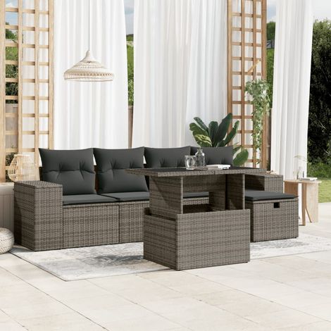 vidaXL Salon de jardin 6 pcs avec coussins gris résine tressée (1/5)