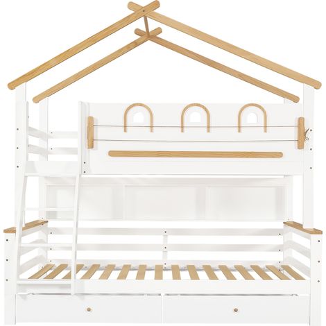 Letto a castello bambini 90x200 cm e 120x200 cm in pino, MDF bianco e naturale (1/5)