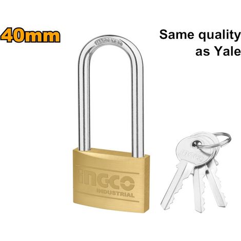 Lucchetto Catenaccio Arco Lungo Ottone Massiccio Arco acciaio Cementato 3 chiavi – 40 mm