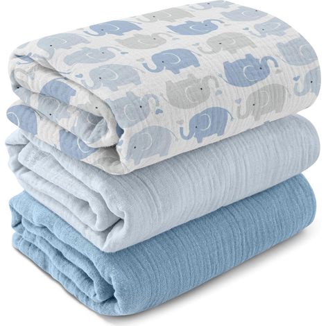 Langes en mousseline pour nouveau-nés, lot de 3 langes en coton, grande taille 102 x 97 cm, couvertures pour bébés garçons et filles, langes, articles essentiels pour la trousse de naissance, cadeaux (1/5)