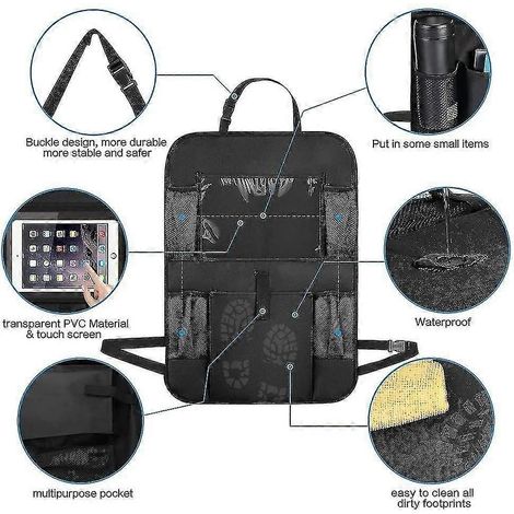 Protection de dossier de voiture, organisateur de siège arrière de voiture en 2 pièces pour enfants, grandes poches et compartiment pour iPad/tablette, protection de siège auto imperméable, anti-coups (1/4)