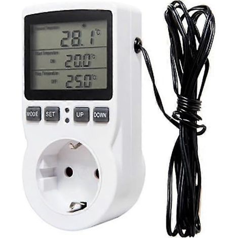 Digitaler Temperaturregler mit europäischem Standardstecker, Zeitschaltuhr, Sensor und Sonde (Heiz- und Kühlversion)
