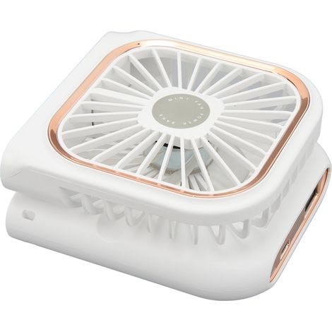 Ventilateur de cou pliable portable, multifonction, support de téléphone et batterie externe, mini ventilateur de bureau USB pliable blanc (1/5)