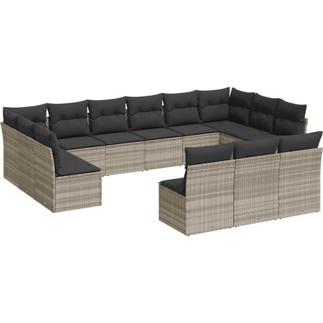 Maison Exclusive - Set Divani Giardino 13 pz con Cuscini Grigio Chiaro Polyrattan (1/3)