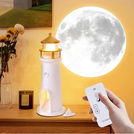 Mondlichtprojektor Nachtlampe Wiederaufladbare Mondlampe mit Fernbedienung, Dekorativer Leuchtturmprojektor für Kinder (1/5)