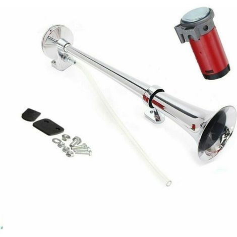 12V 150db Klaxon de Voiture 18 Pouces D'air Klaxon de Camion Avertisseur pneumatique Corne de brume Chrome avec compresseur Voiture Camion Bus 1pcs (1/4)