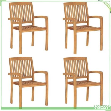 Chaises de jardin empilables (lot) - FAFEICY - 3073256 - Teck massif - Coussins gris - Lot de 4 (1/5)