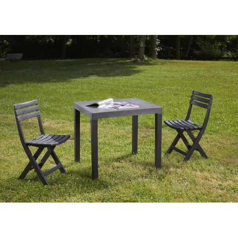 Dmora - Salón de Jardín Ortisei, Conjunto de jardín con 1 mesa rectangular y 2 sillas plegables, Pic Nic conjunto interior y exterior, 100% Made in Italy, Antracita, con embalaje reforzado (1/4)