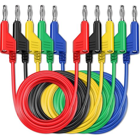 Lot de 5 câbles de test empilables banane vers fiche banane 3 m Câble de test électrique souple, pour multimètre, 1000 V, 15 A (1/5)