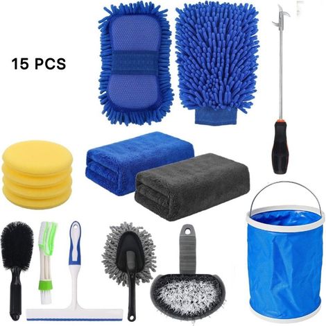 Kit de nettoyage auto 15 pièces, kit complet d'entretien et de détail pour voiture