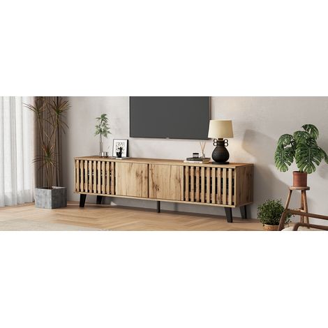 180 x 40 x 55 cm – Meuble de rangement pour téléviseur. Bancs en bois d’origine. 8 compartiments de rangement distincts. Support pour téléviseur. Centre d’entreprise adapté aux téléviseurs de 70 pouce