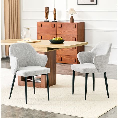 Sedie da pranzo grigio chiaro in tessuto, set da 2, 83 cm, gambe in metallo nero DESVIAE (1/5)