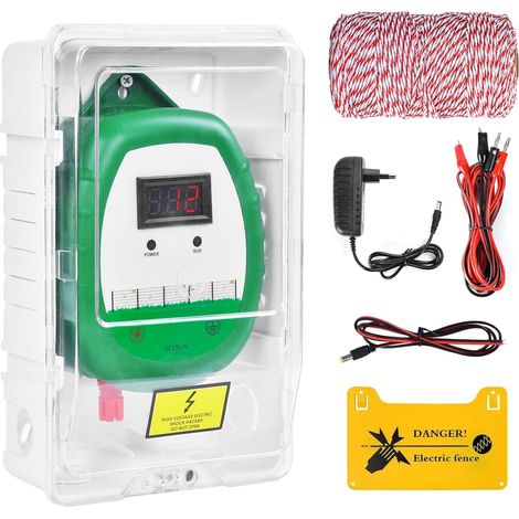 Cloture Electrique de 10 km Clôture électrique Kit : 1 électrificateurs + 1 fil canducteurs 200 m 2,2 mm² + 1 étui étanche - Clôture électrique pour bétail, chevaux, bergers (Vert) (1/5)