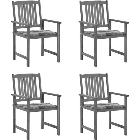 Lot de 4 Chaises de jardin avec coussins - Chaises d'extérieur pour terrasse/jardin Gris Bois d'acacia massif BV646058 - BonneVie (1/5)