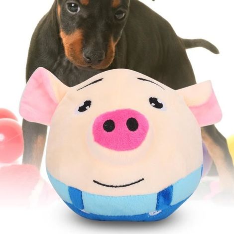 SURENHAP Balle rebondissante pour animaux de compagnie Balle Rebondissante animalerie jouet Cochon sauteur en vêtements bleus (1/4)