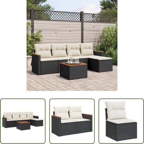 vidaXL Rattanmöbel - 6-tlg. Garten-Sofagarnitur mit Kissen Schwarz Poly Rattan (1/5)