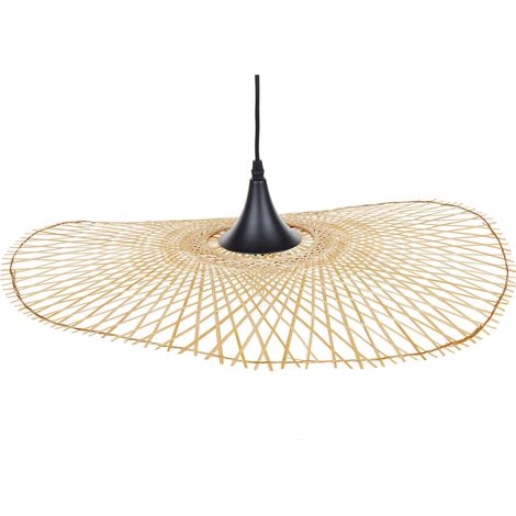 Lámpara de techo colgante 60 cm con pantalla ovalada de bambú de madera clara Floyd