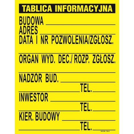 Panneau D'information De Construction - 70x90 Cm - Pvc Rigide - Jaune - Extérieur