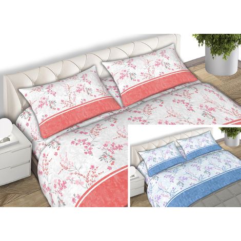 Completo Lenzuola 100% Cotone Made Italy Fantasia Floreale Venezia C.N, misuraMatrimonialecoloreAzzurro (1/5)