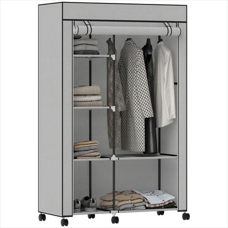 Armoire tissu sur roulettes avec tringle et étagères Acier (1/5)