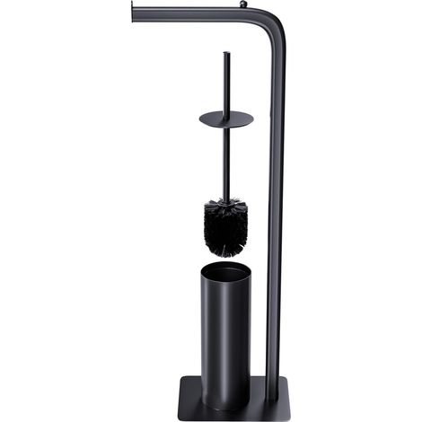 Porte-Rouleau avec Porte-Brosse WC Formaduo - 210 x 160 x 725 mm - Acier et Polypropylène - Couleur Noire - Set Salle de Bain 2 en 1 Élégant et Fonctionnel - Gain de Place et Organisation (1/5)