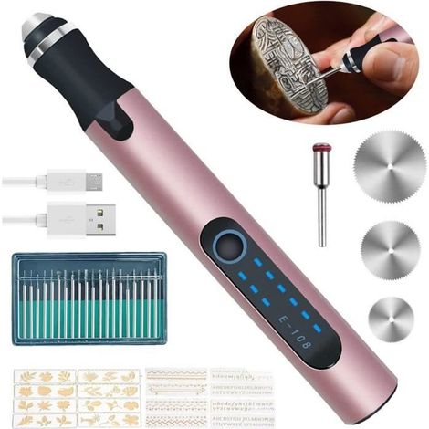 Stylo Graveur électrique,Gravure Carve Outil,Mini Stylo Graveur sans Fil,Stylo Graveur Multifonctionnel,Outil Rotatif Bricola[4] (1/4)